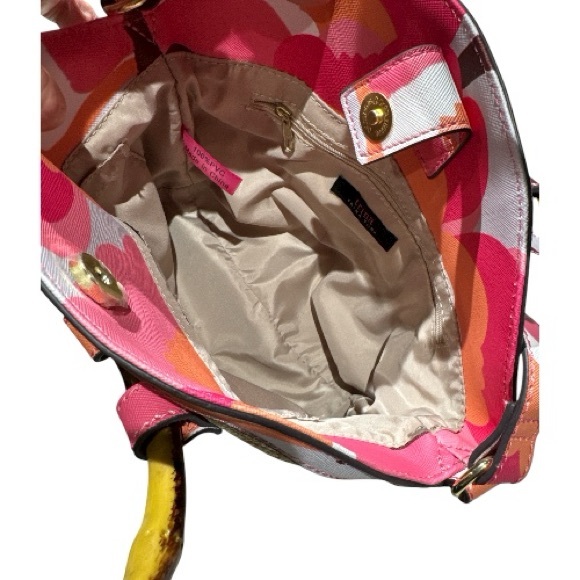 Trina Turk Rainbow Petals Floral Straw Satchel Crossbody Bag Bamboo Handles - Picture 6 of 10